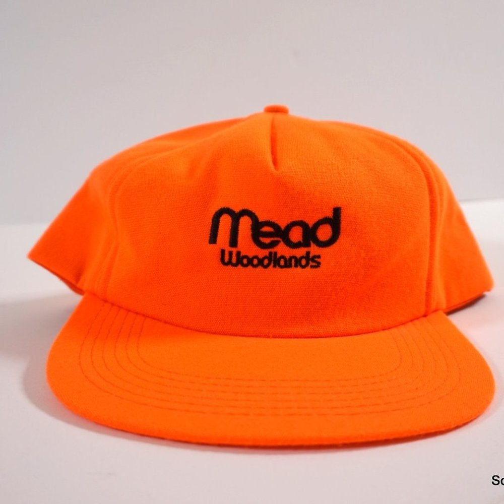 Vtg Mead Woodlands Hat Foam Lined Orange Forest Industry Hunter USA EUC Cap